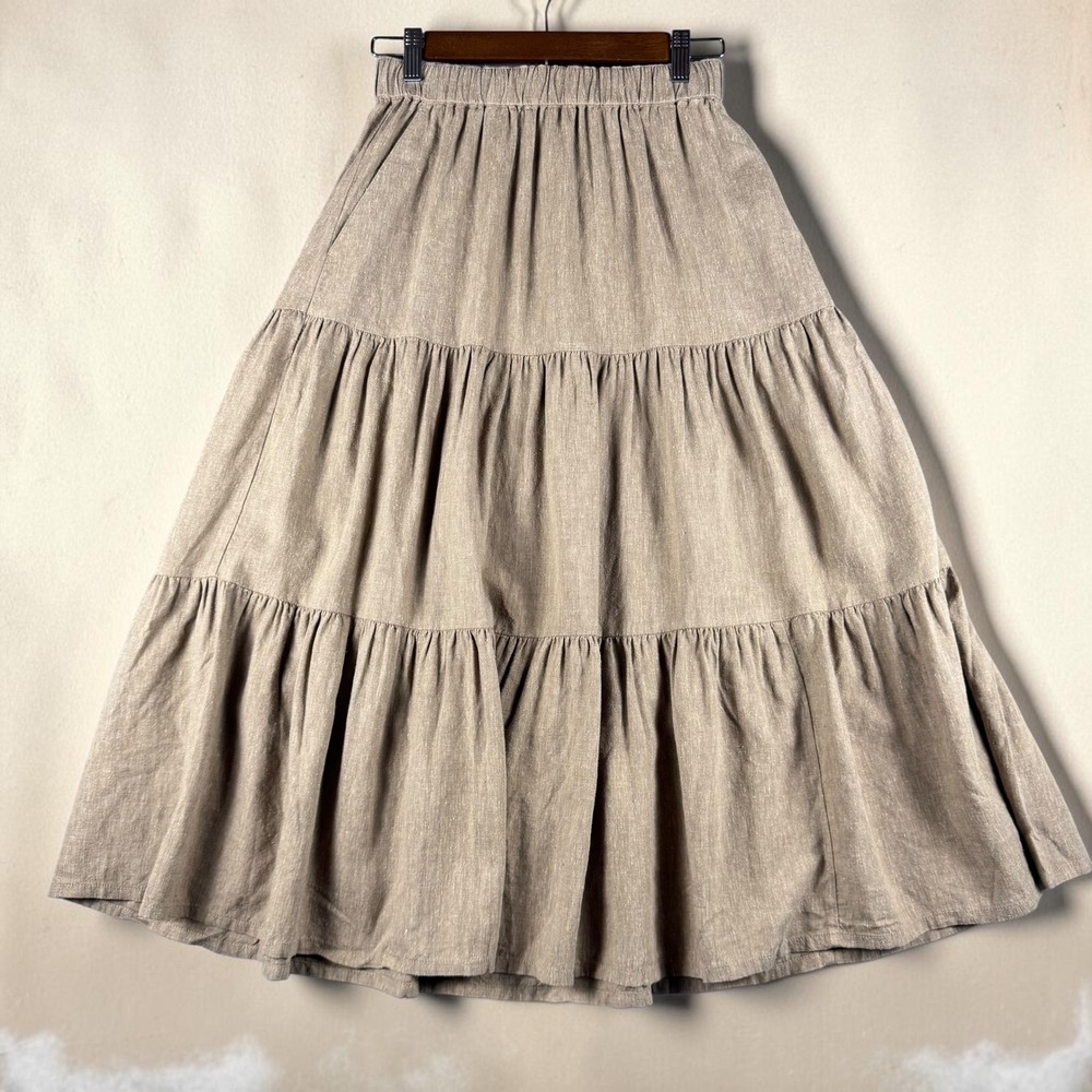 Patagonia Womens Hemp Blend Tiered Maxi Skirt Tan Brown Drawstring Waist Small